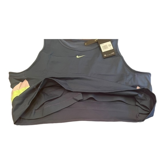 nike COLOR-BLOCK STRIPE CROPPED TRAINING TANK IN DARK TEAL GREEN,LIME GLOW - Picture 10 of 13